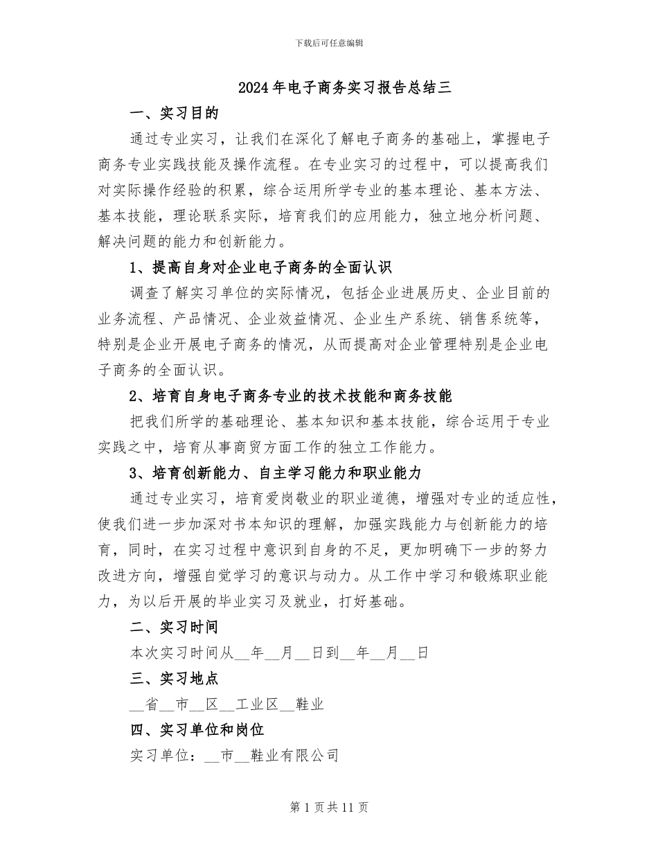 2024年电子商务实习报告总结三_第1页
