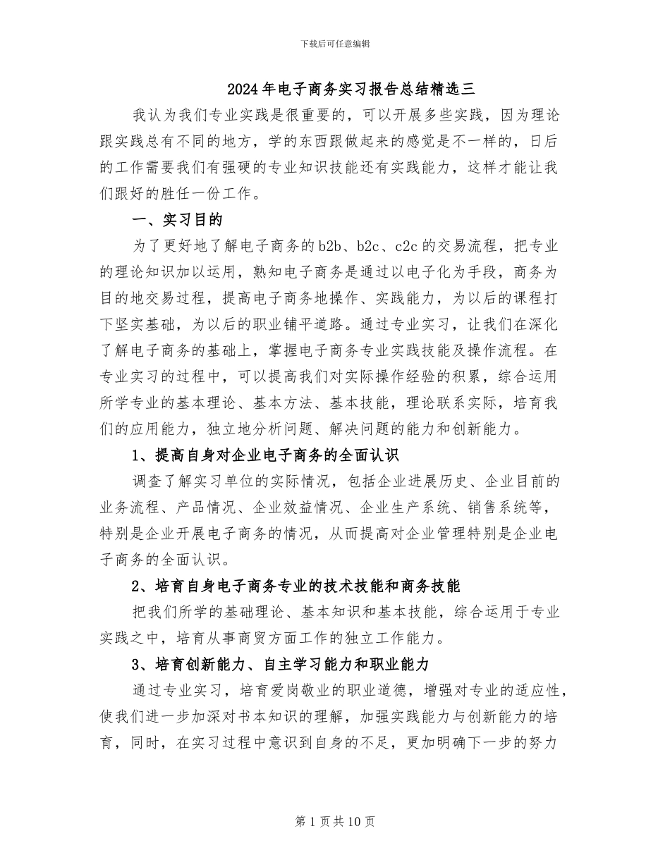 2024年电子商务实习报告总结精选三_第1页