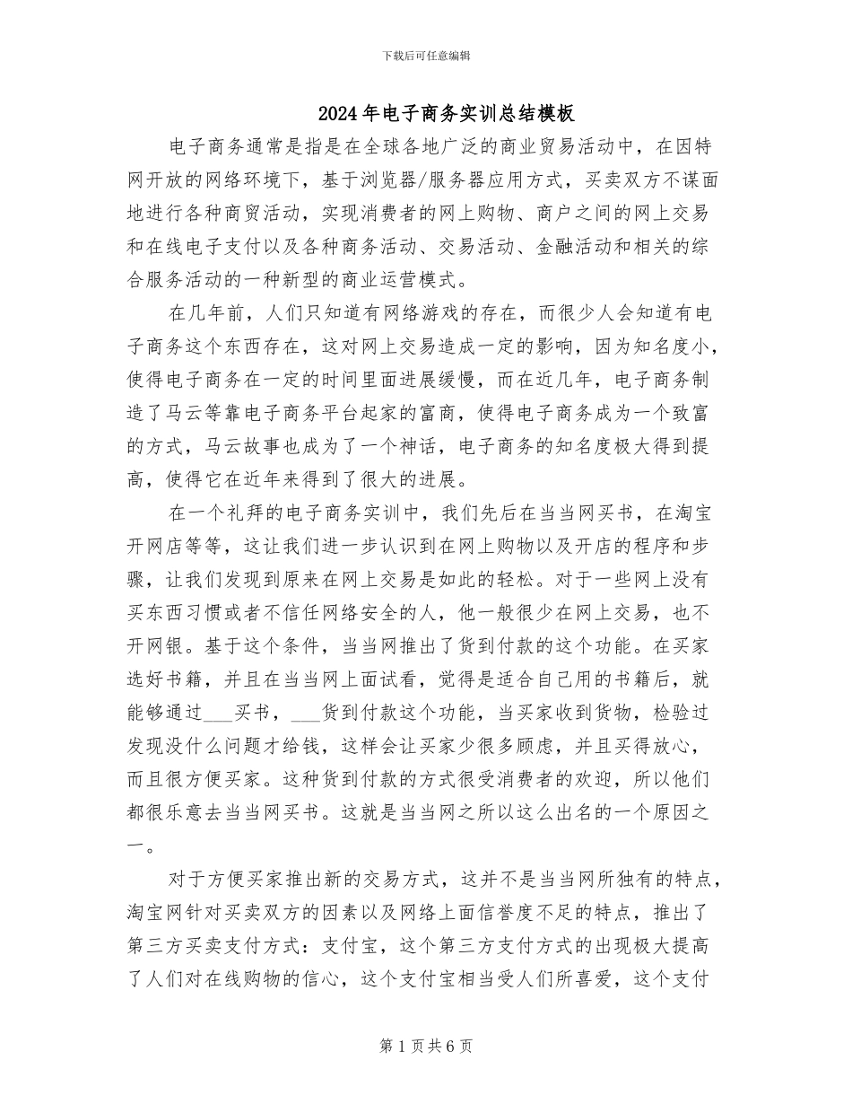 2024年电子商务实训总结模板_第1页