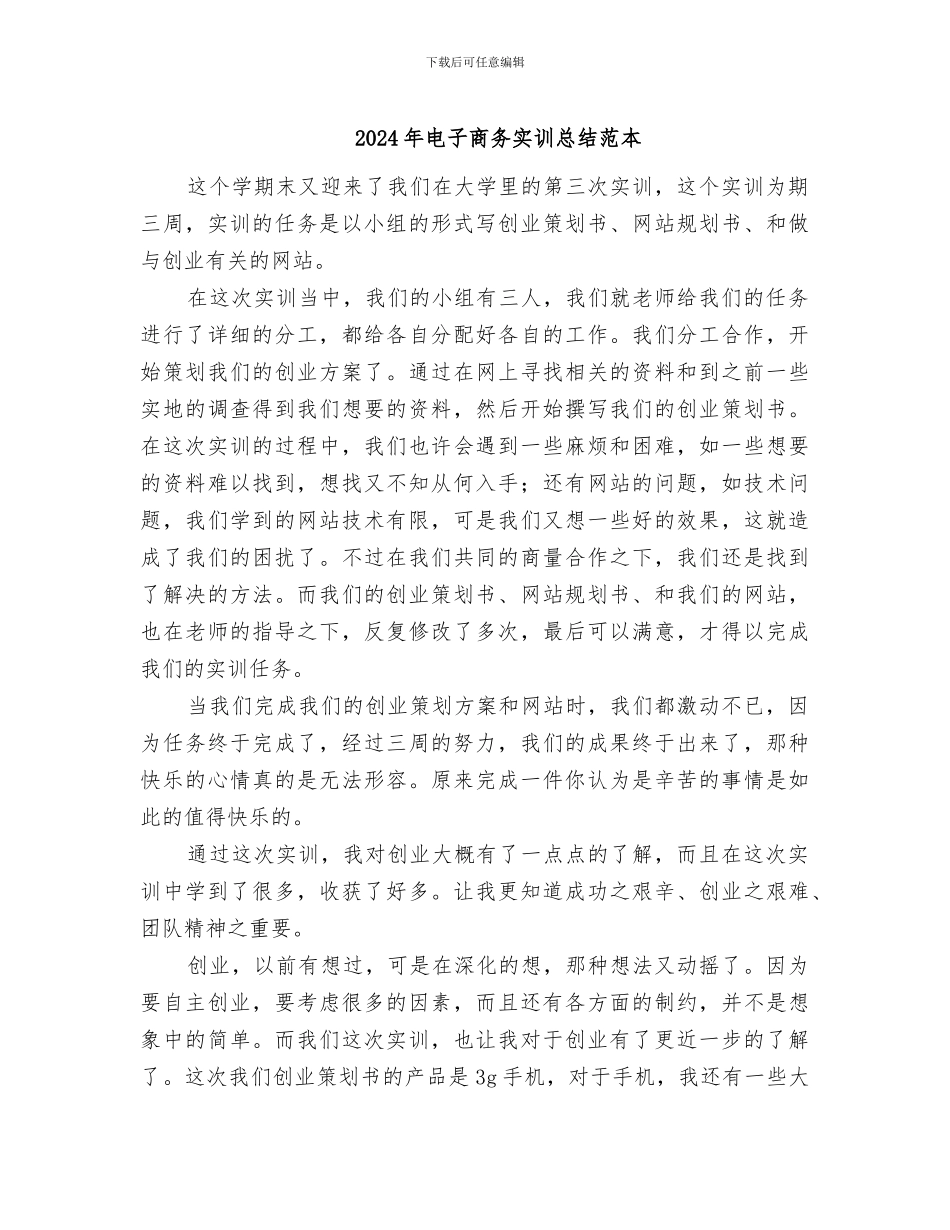 2024年电子商务实训总结范本_第1页