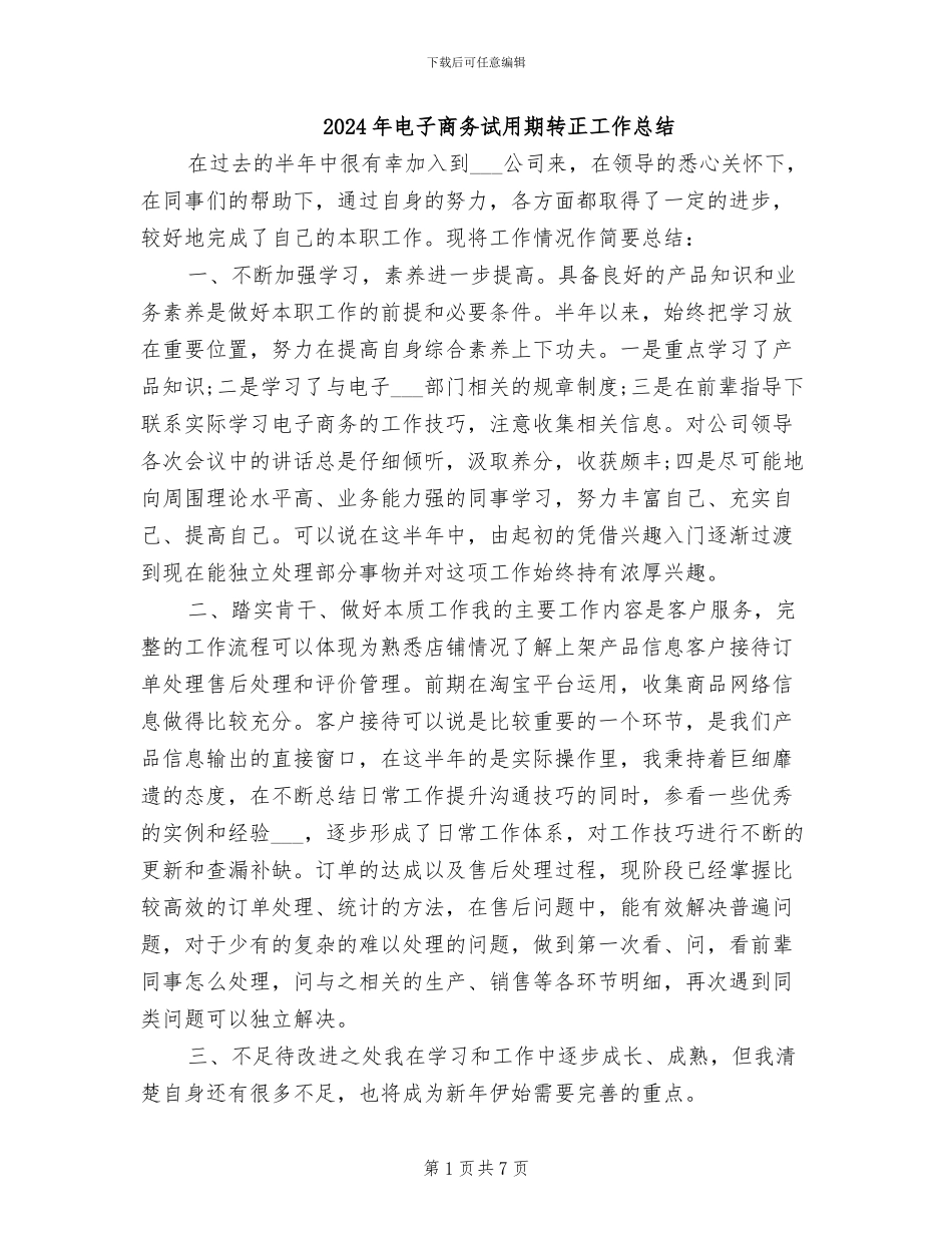 2024年电子商务试用期转正工作总结_第1页