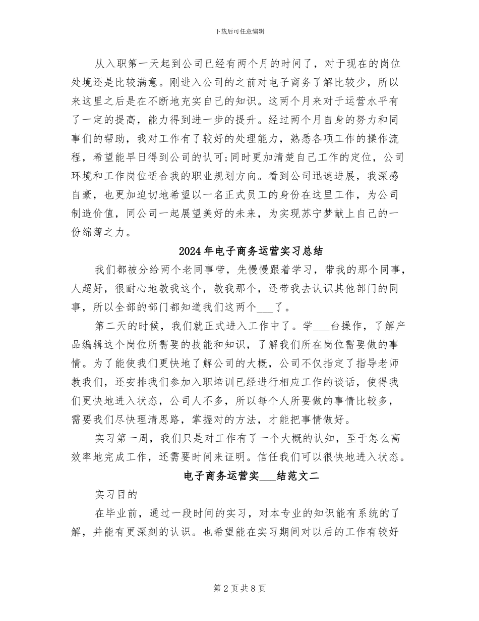 2024年电子商务运营专员试用期工作总结范文_第2页