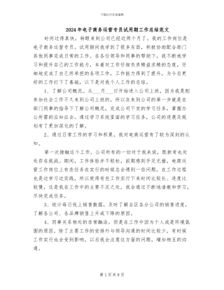 2024年电子商务运营专员试用期工作总结范文