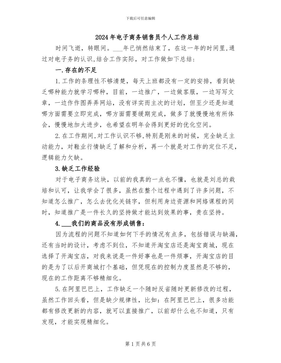 2024年电子商务销售员个人工作总结_第1页
