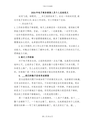 2024年电子商务销售人员个人总结范文