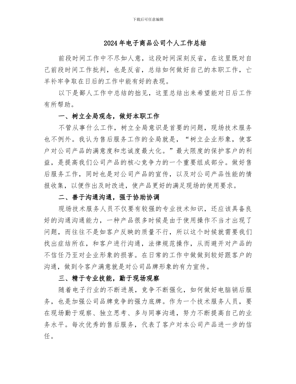 2024年电子商品公司个人工作总结_第1页