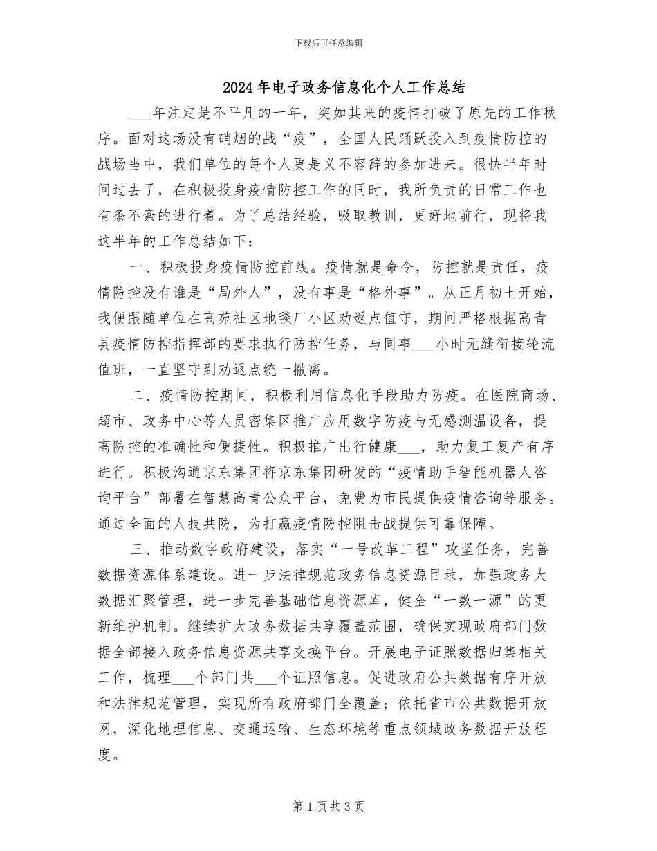 2024年电子政务信息化个人工作总结_第1页