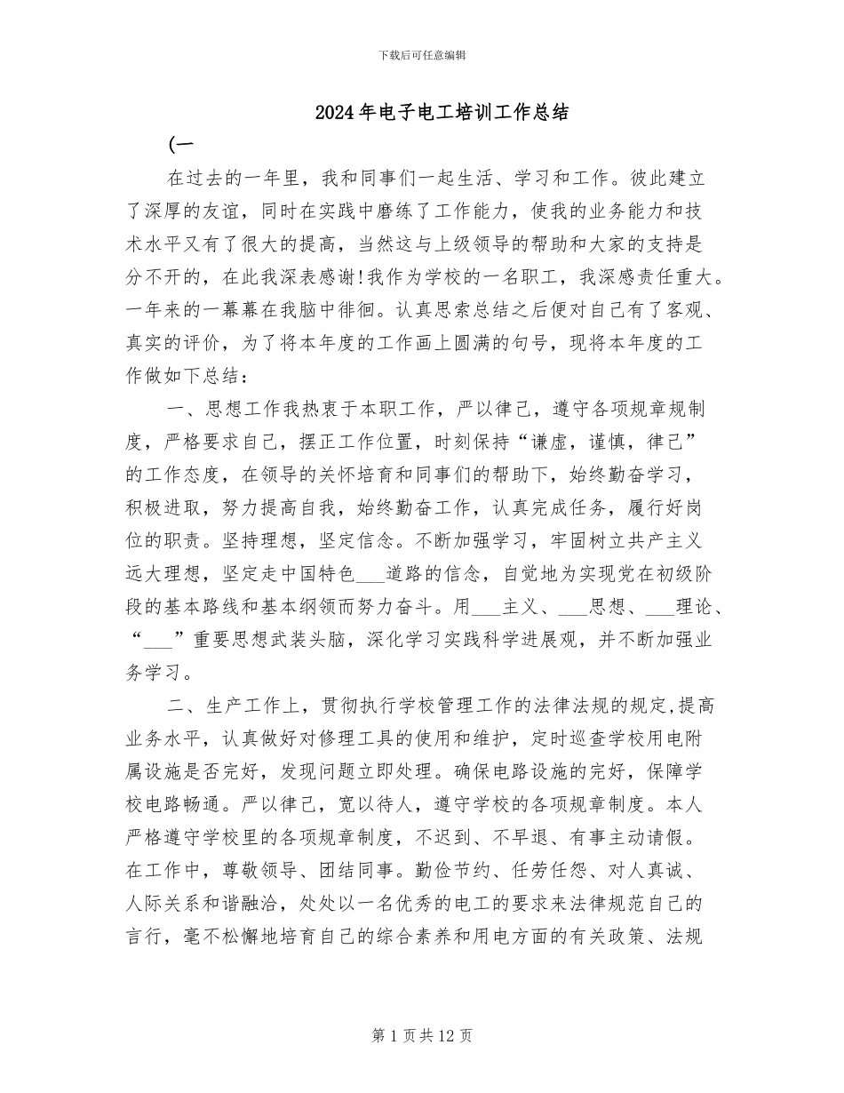 2024年电子电工培训工作总结_第1页