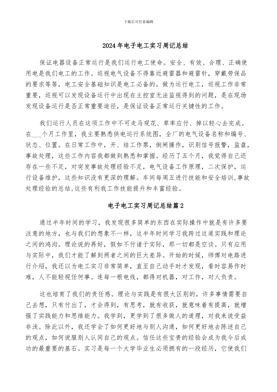 2024年电子电工实习周记总结_第1页