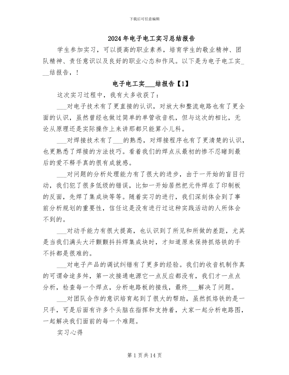 2024年电子电工实习总结报告_第1页