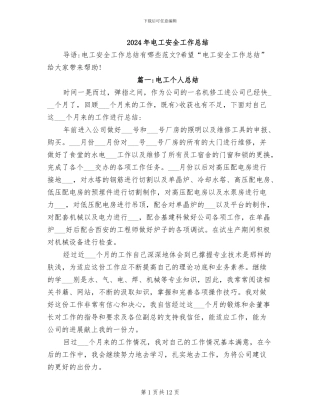 2024年电工安全工作总结