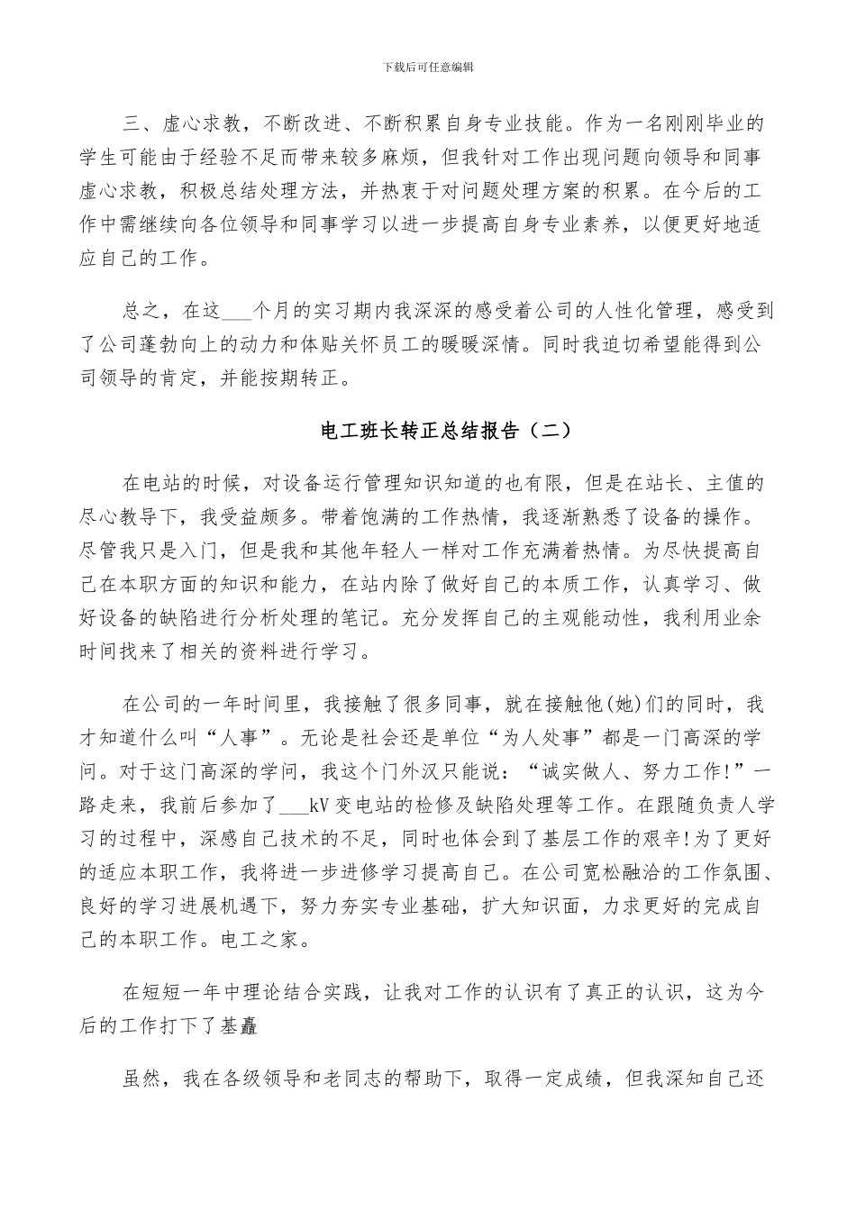 2024年电工班长转正工作总结_第2页