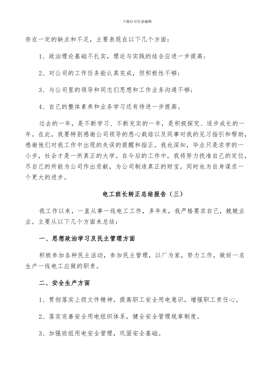 2024年电工班长转正工作总结_第3页