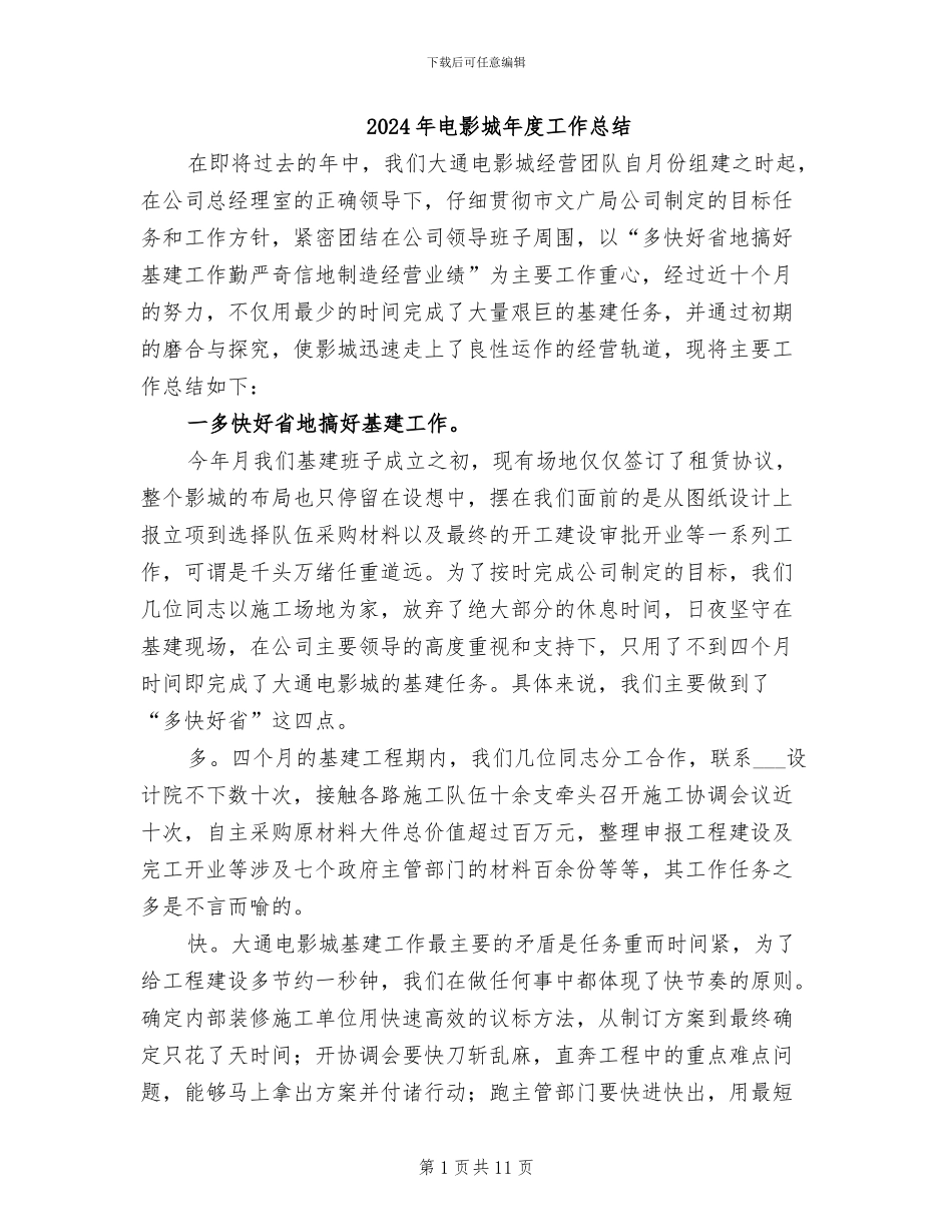 2024年电影城年度工作总结_第1页