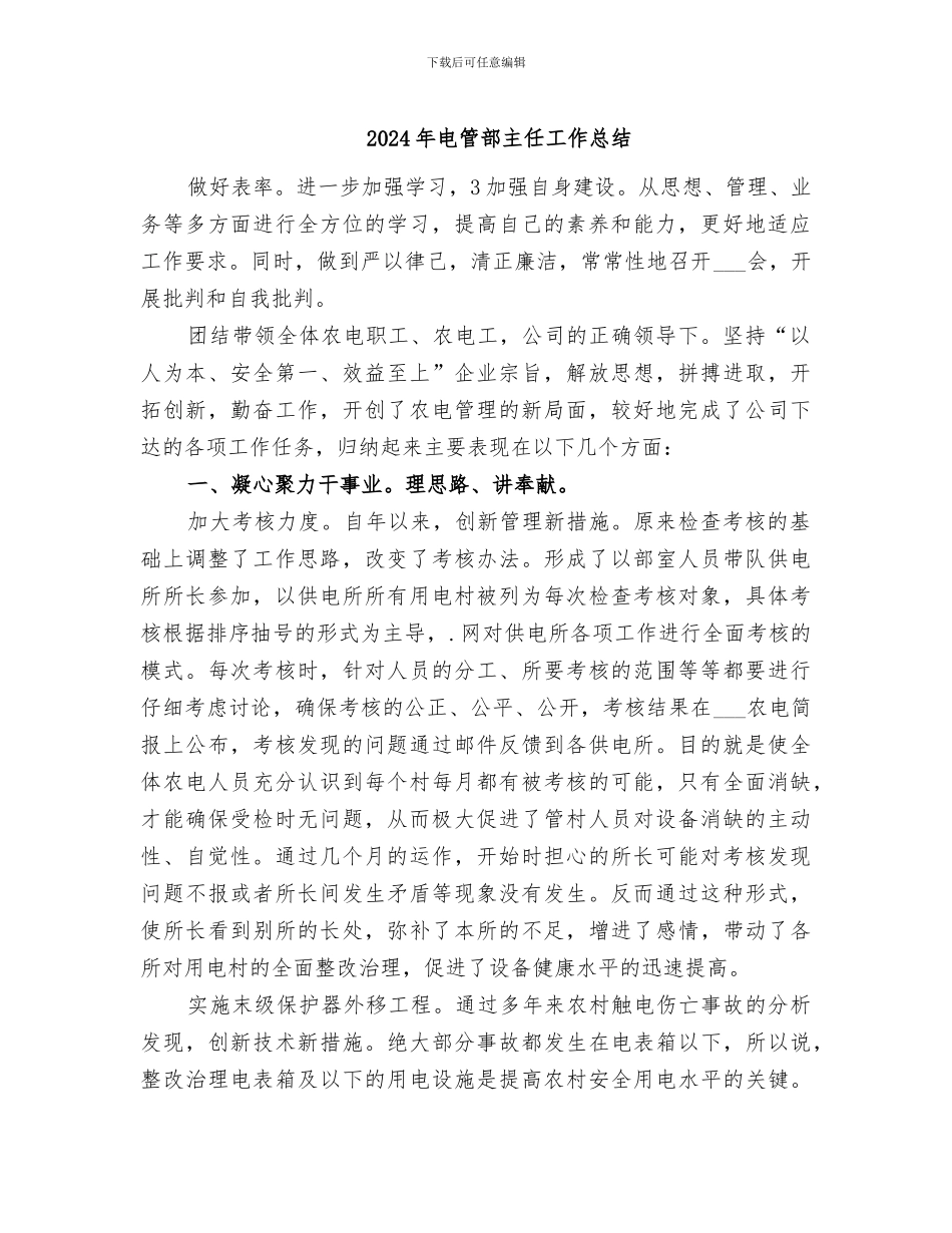 2024年电管部主任工作总结_第1页