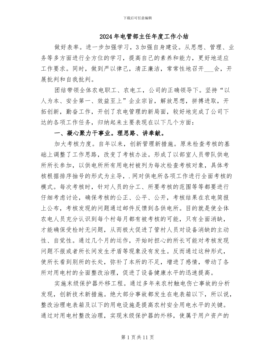 2024年电管部主任年度工作小结_第1页