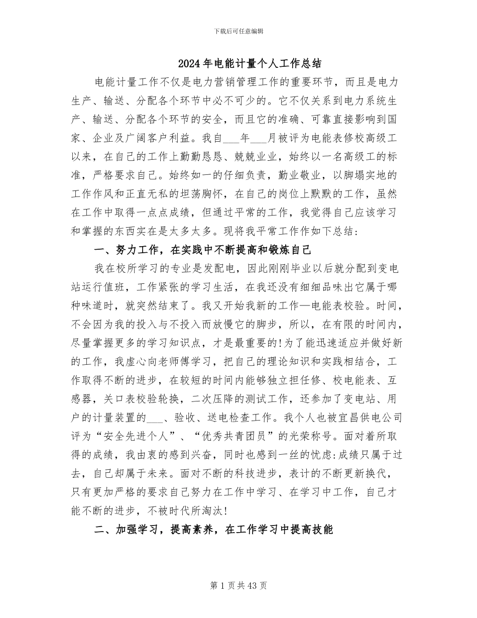 2024年电能计量个人工作总结_第1页