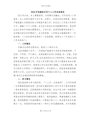 2024年电脑技术员个人工作总结报告