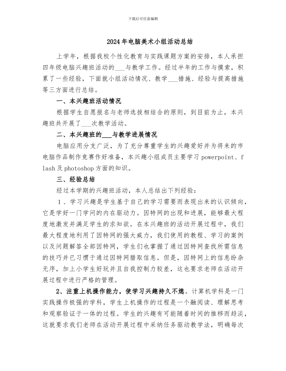 2024年电脑美术小组活动总结_第1页
