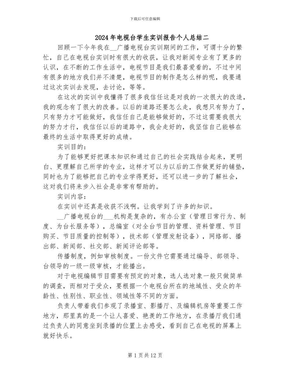 2024年电视台学生实训报告个人总结二_第1页
