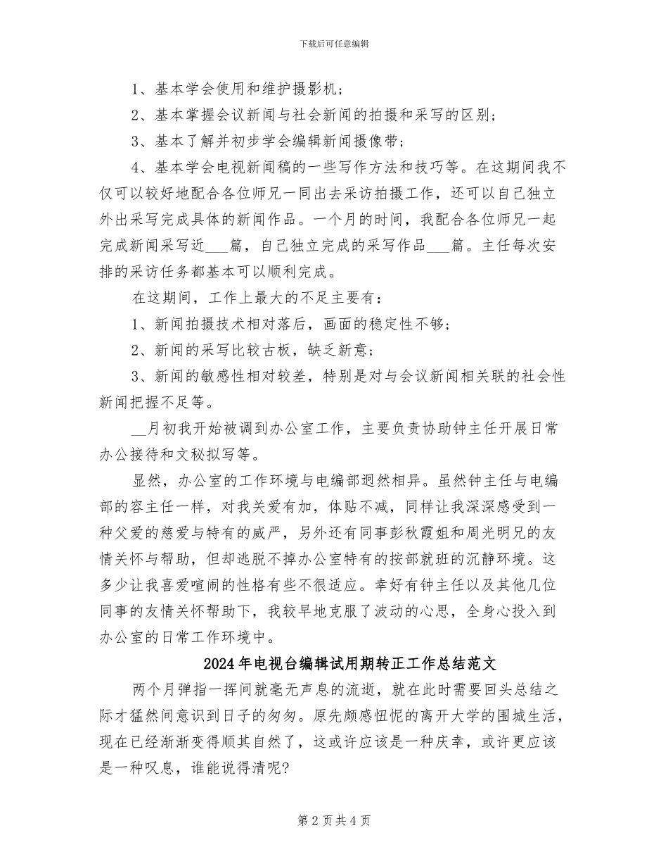 2024年电视台编辑试用期转正工作总结_第2页