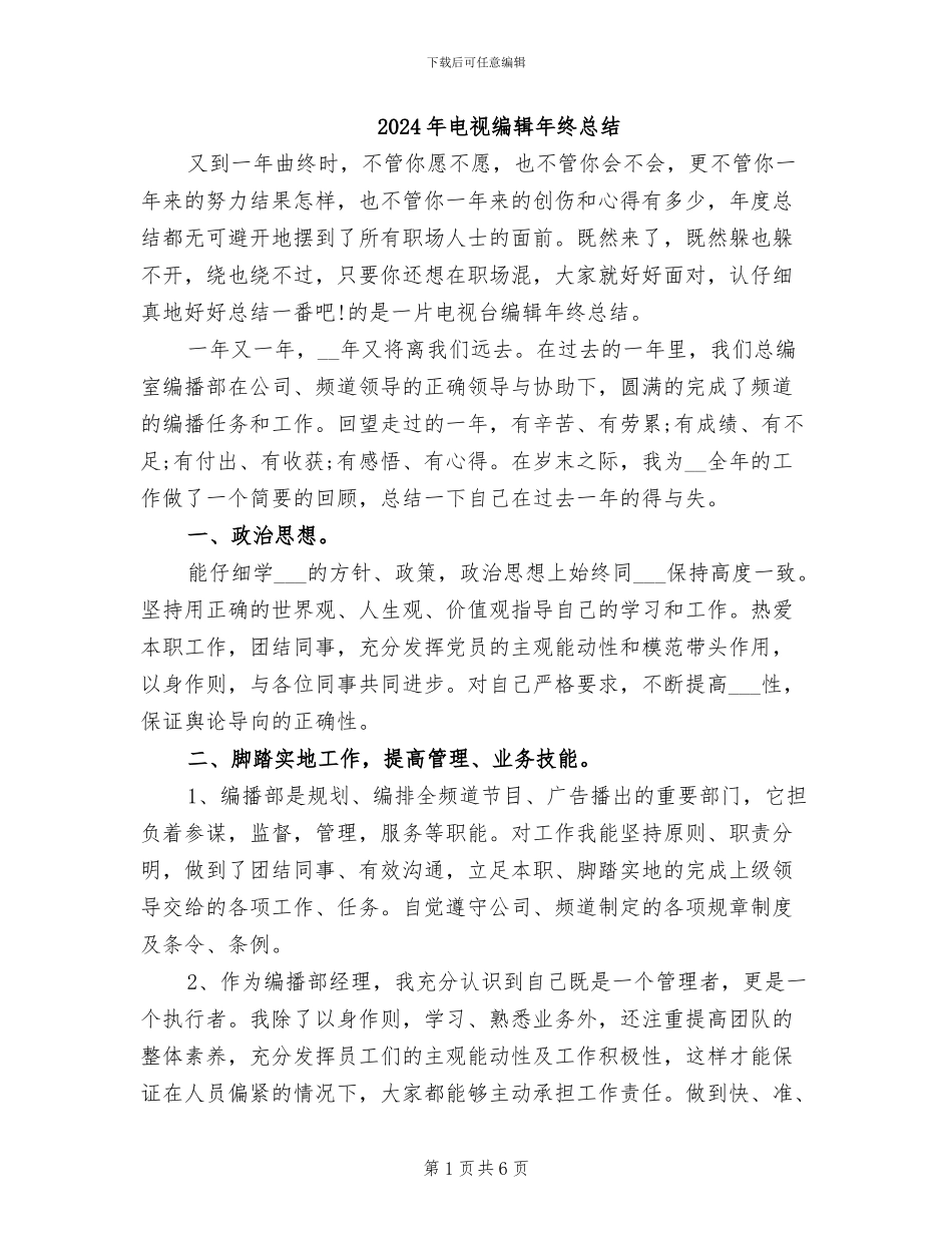 2024年电视编辑年终总结_第1页
