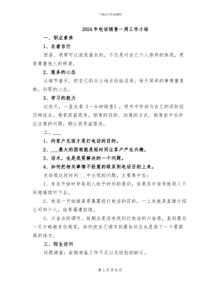 2024年电话销售一周工作小结