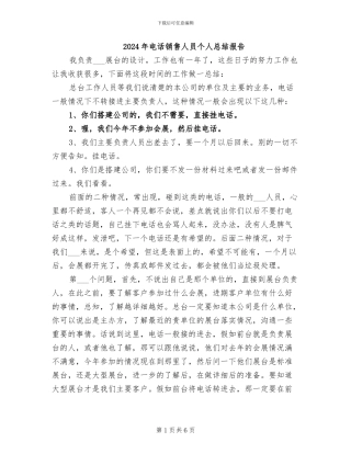 2024年电话销售人员个人总结报告