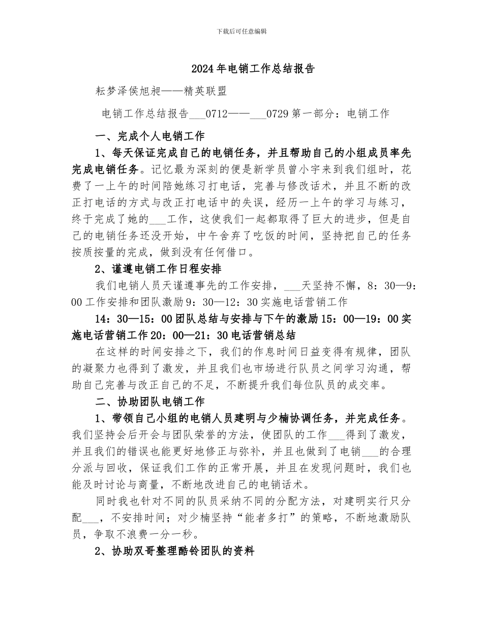 2024年电销工作总结报告_第1页
