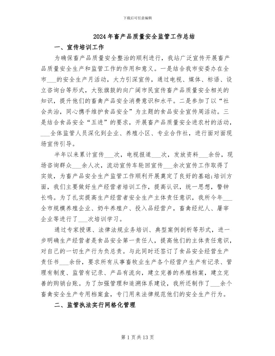 2024年畜产品质量安全监管工作总结_第1页