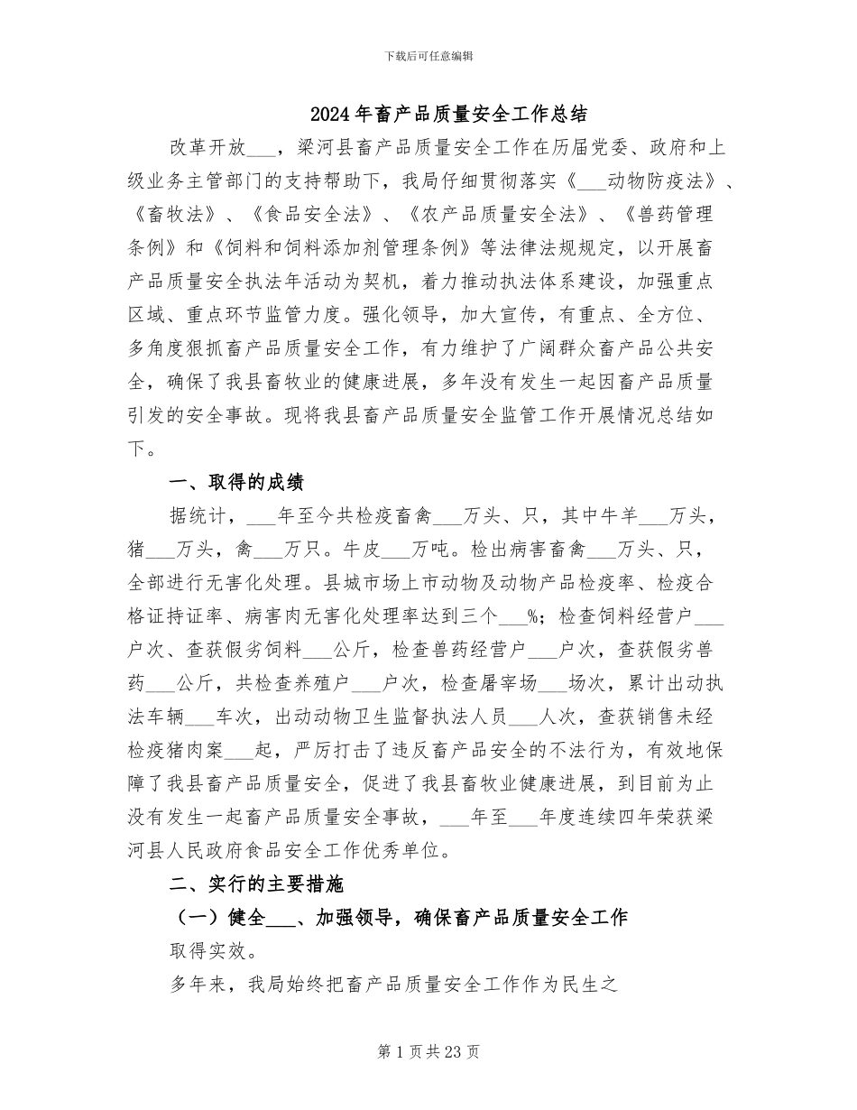 2024年畜产品质量安全工作总结_第1页