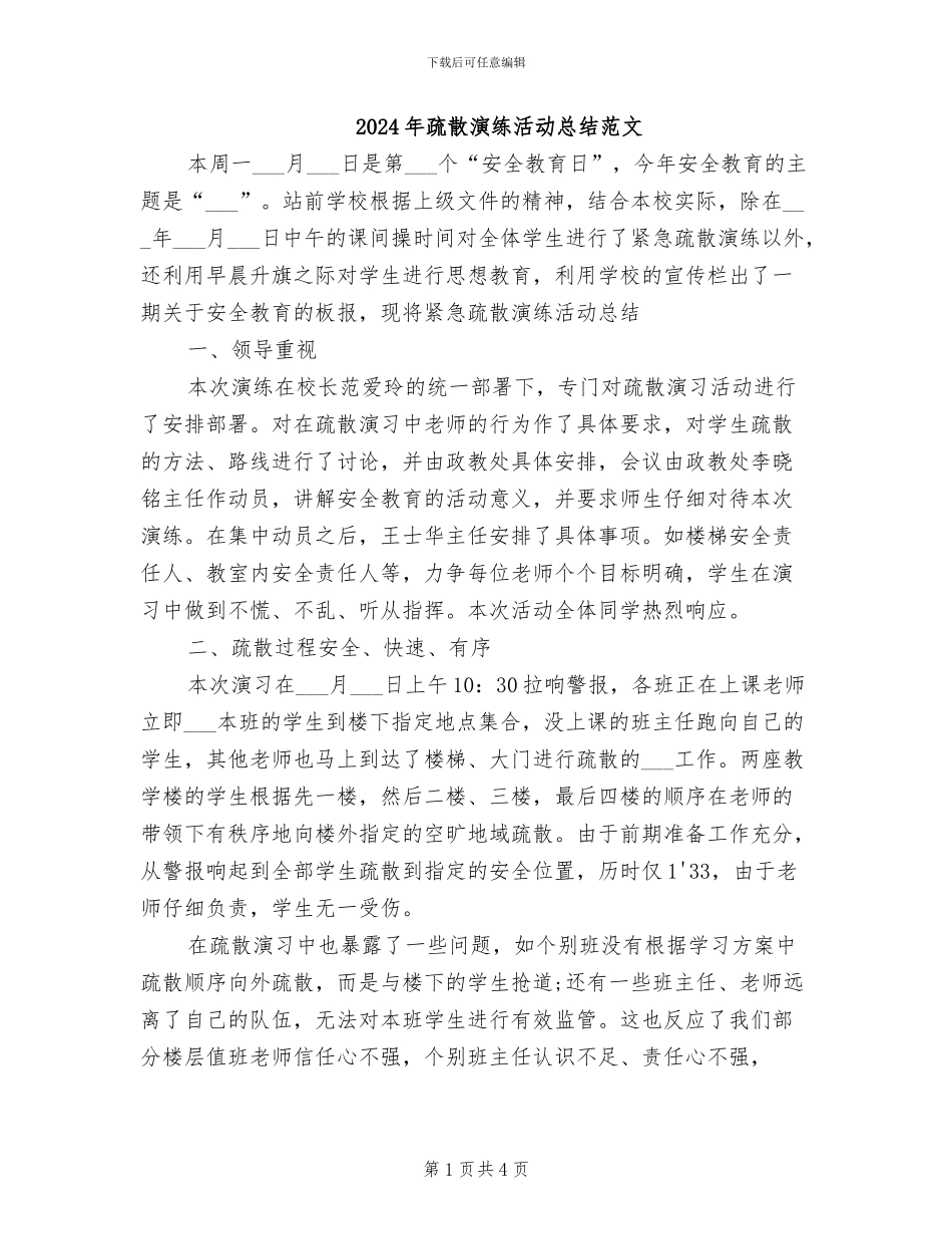 2024年疏散演练活动总结范文_第1页