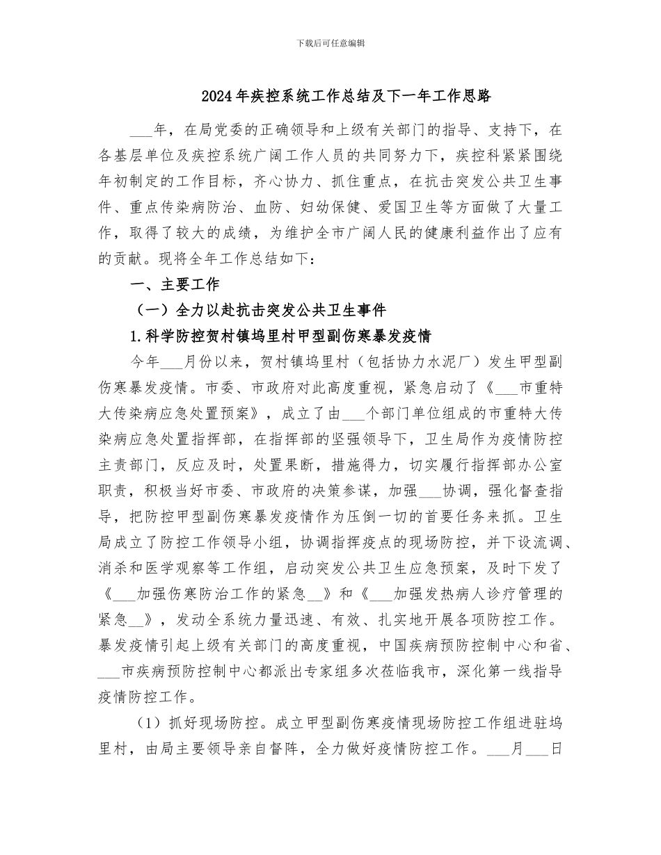 2024年疾控系统工作总结及下一年工作思路_第1页