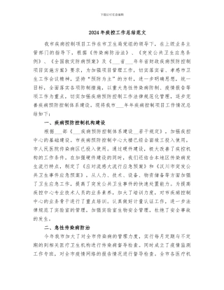 2024年疾控工作总结范文