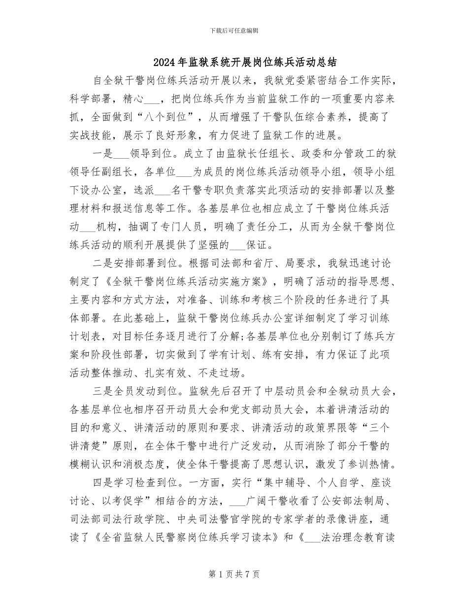 2024年监狱系统开展岗位练兵活动总结_第1页