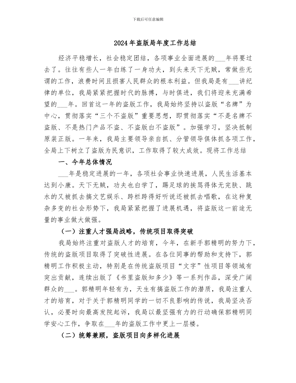 2024年盗版局年度工作总结_第1页