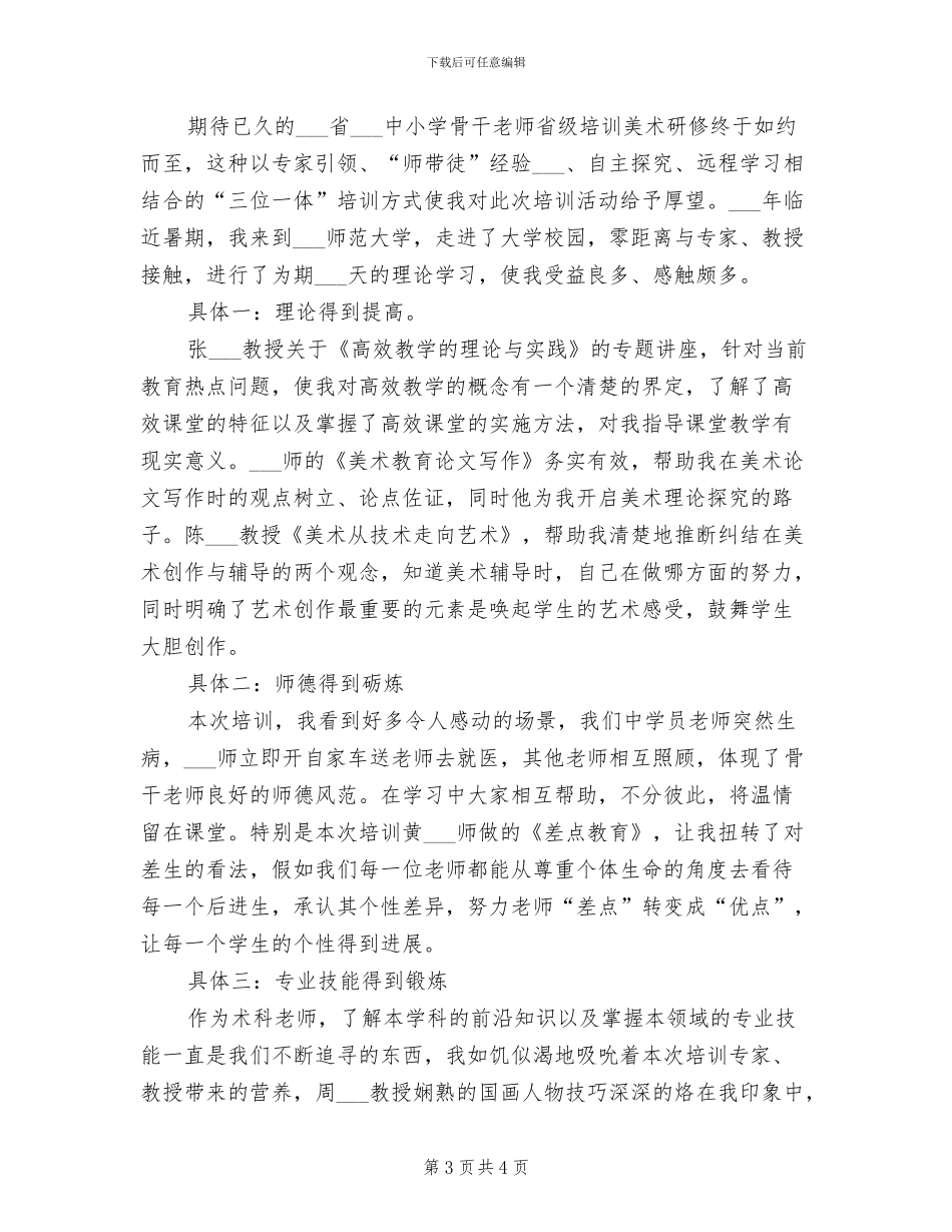 2024年省级培训美术研修个人工作总结_第3页