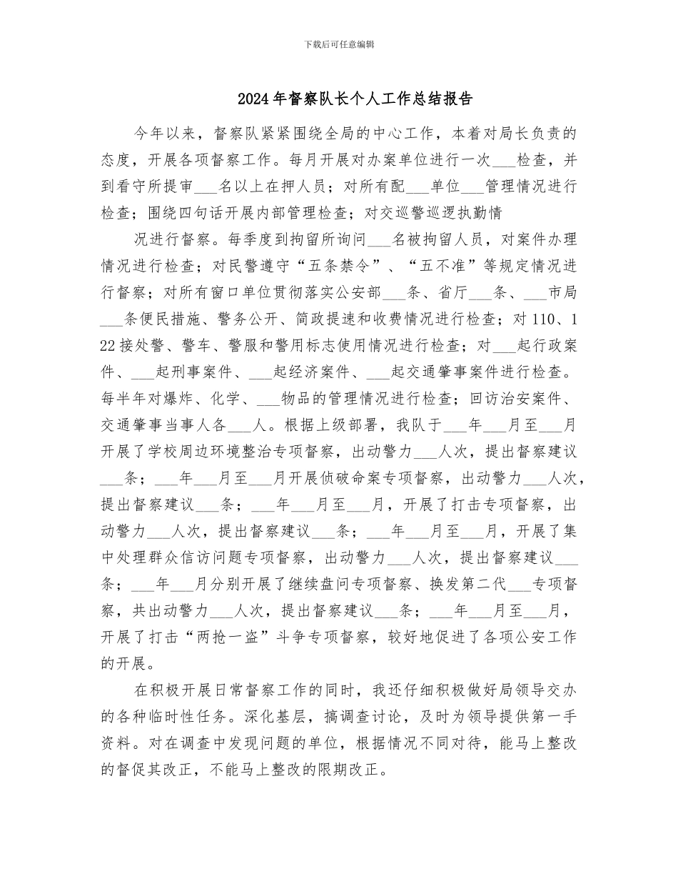 2024年督察队长个人工作总结报告_第1页