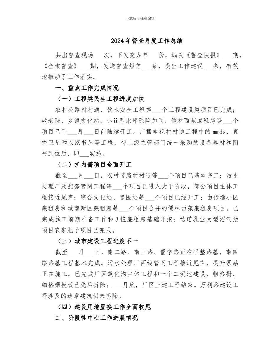 2024年督查月度工作总结_第1页