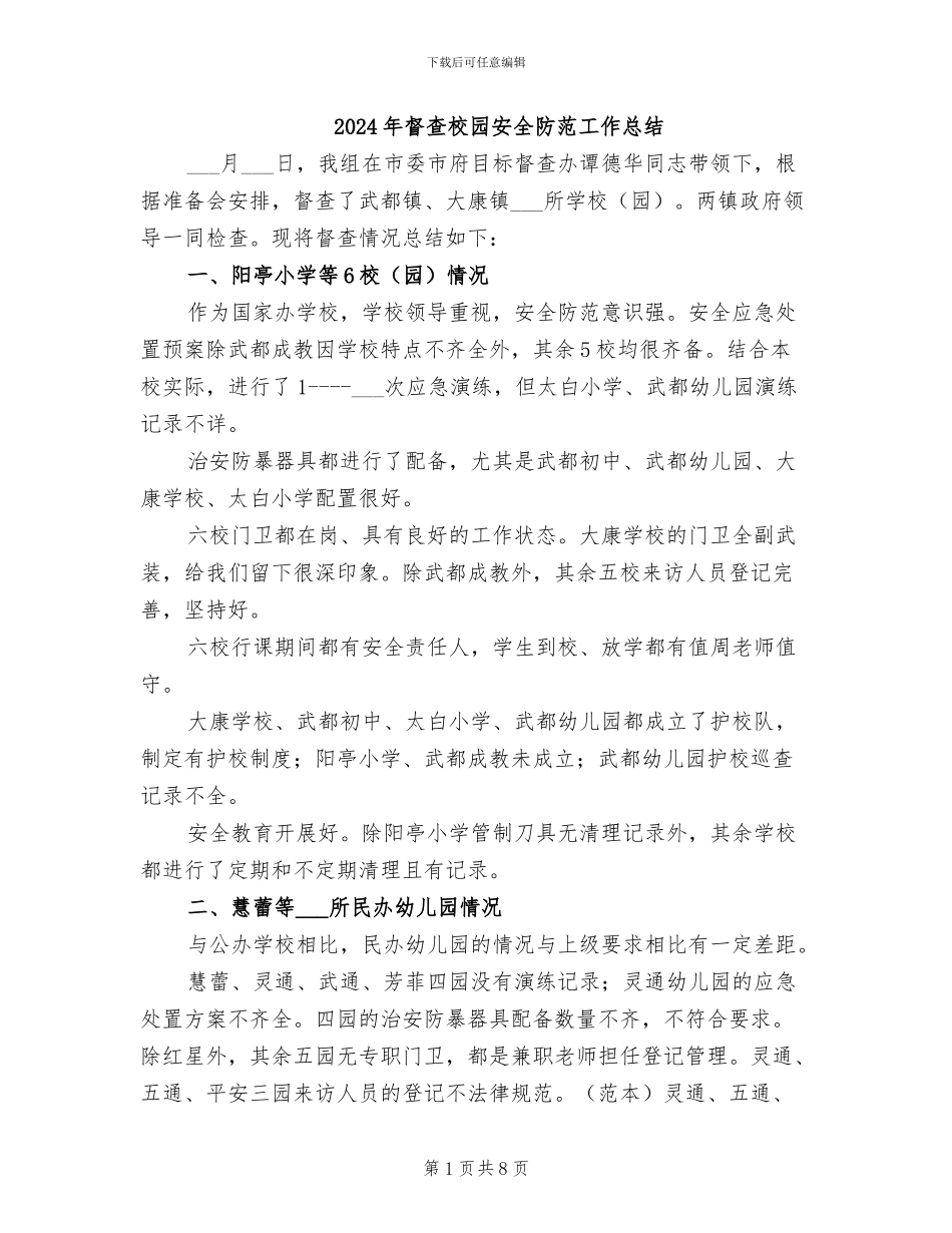2024年督查校园安全防范工作总结_第1页