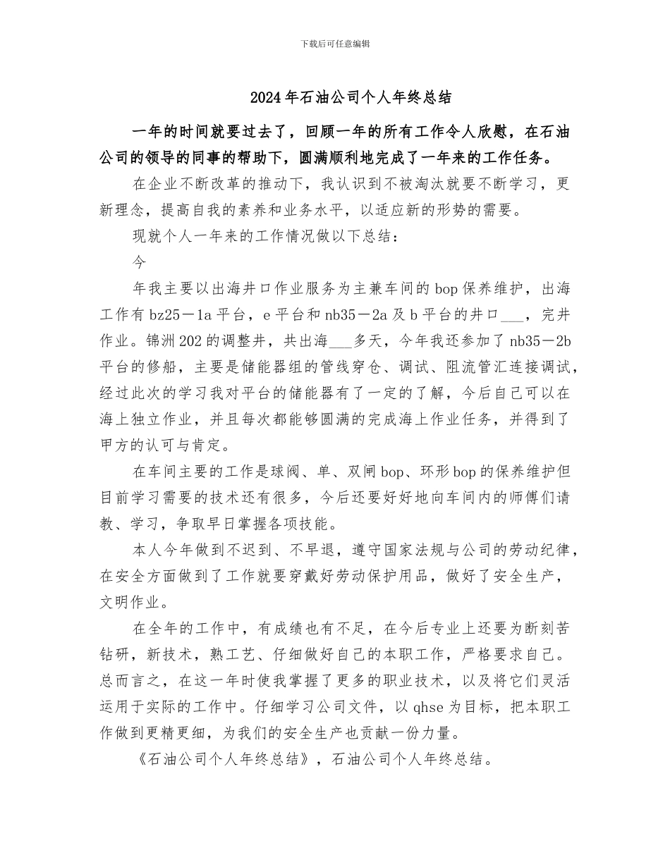 2024年石油公司个人年终总结_第1页
