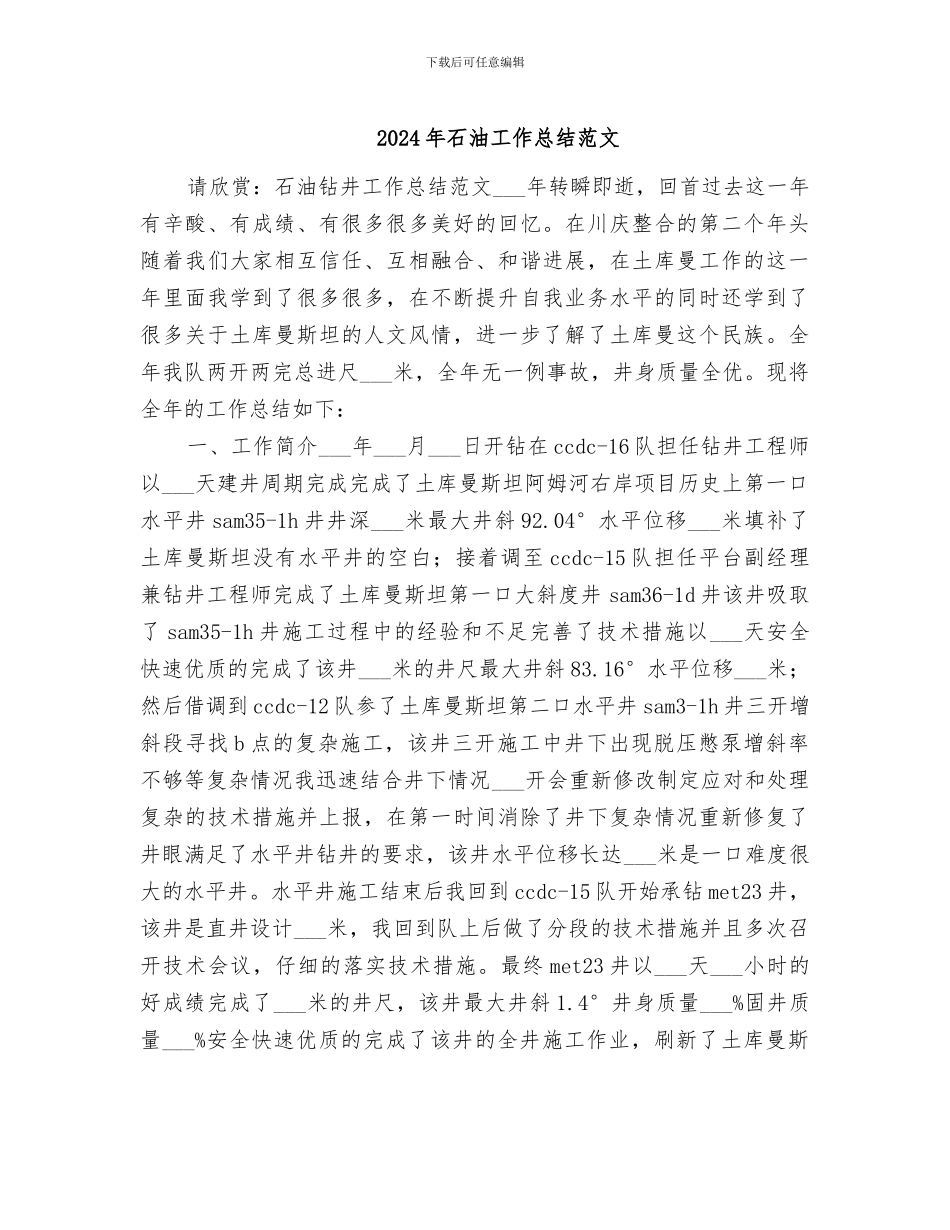 2024年石油工作总结范文_第1页