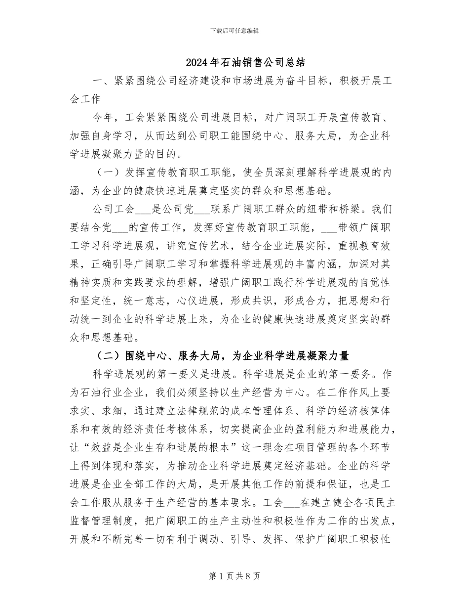 2024年石油销售公司总结_第1页