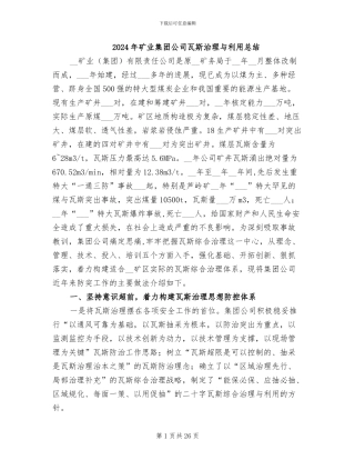 2024年矿业集团公司瓦斯治理与利用总结