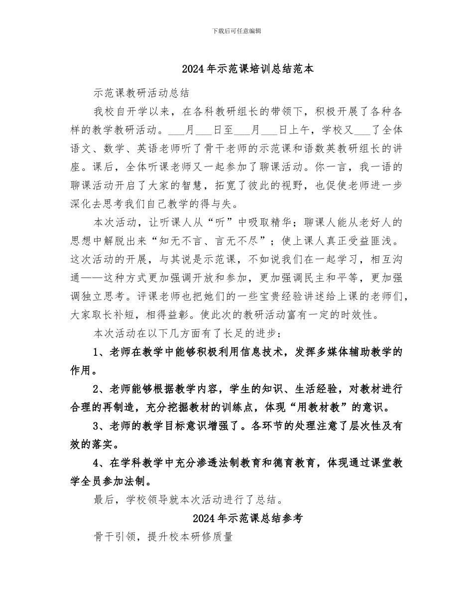 2024年示范课培训总结范本_第1页