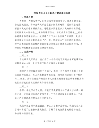2024年社会主义新农村建设实践总结