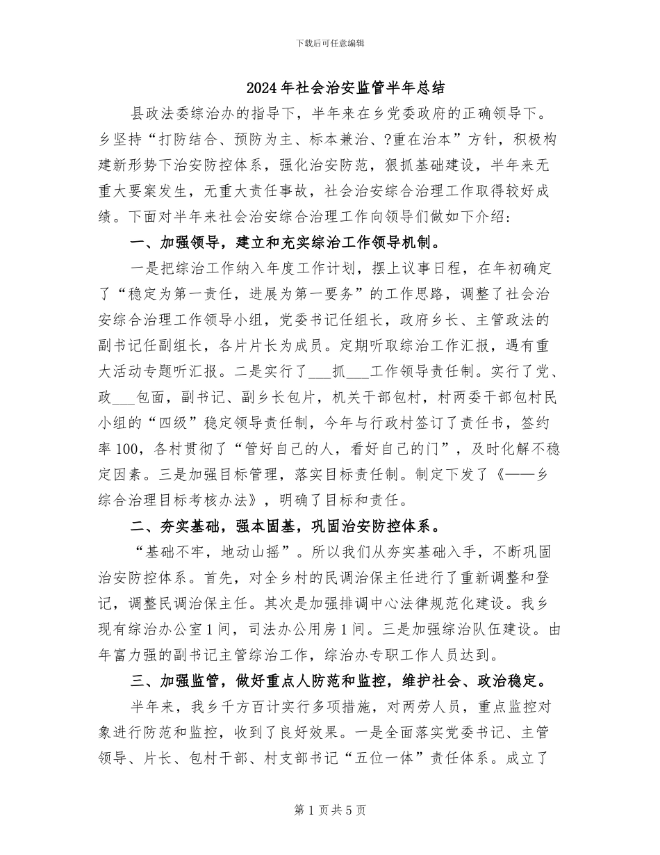 2024年社会治安监管半年总结_第1页