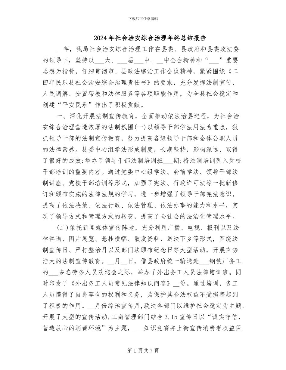 2024年社会治安综合治理年终总结报告_第1页
