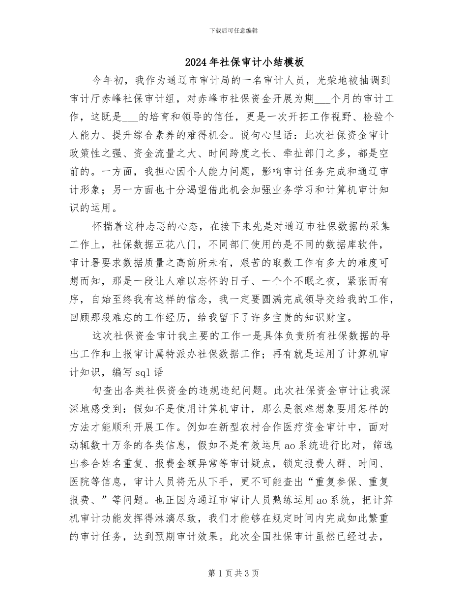 2024年社保审计小结模板_第1页