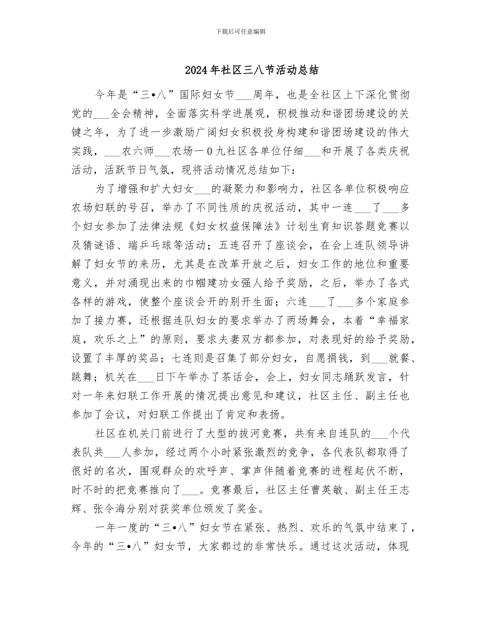 2024年社区三八节活动总结_第1页
